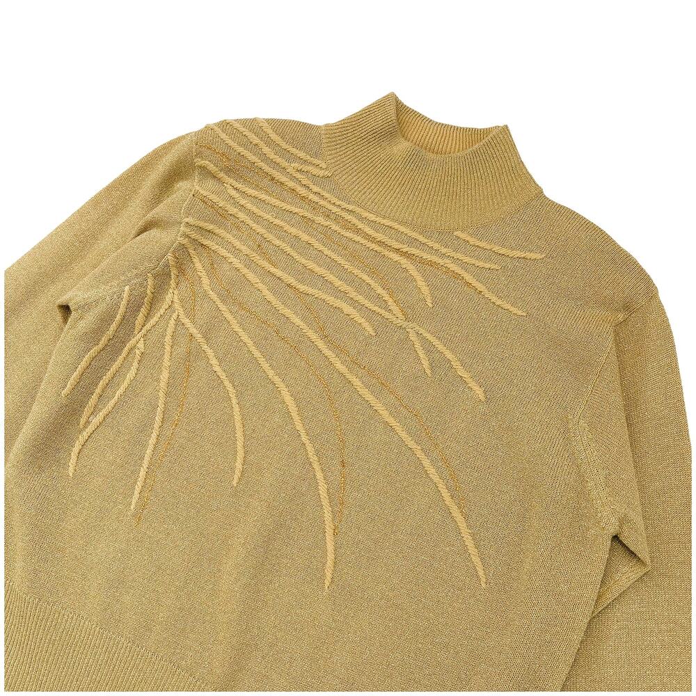 VTG Dressbarn Gold Embroidered Sweater Women L Mock Neck Metallic Disco Glam EUC
